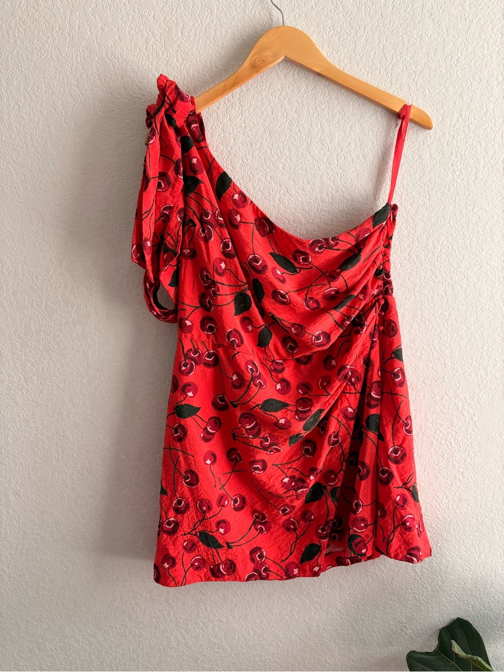 Anthropologie X Maeve Cherry Print One-Shoulder Mini Dress Size 14Petite